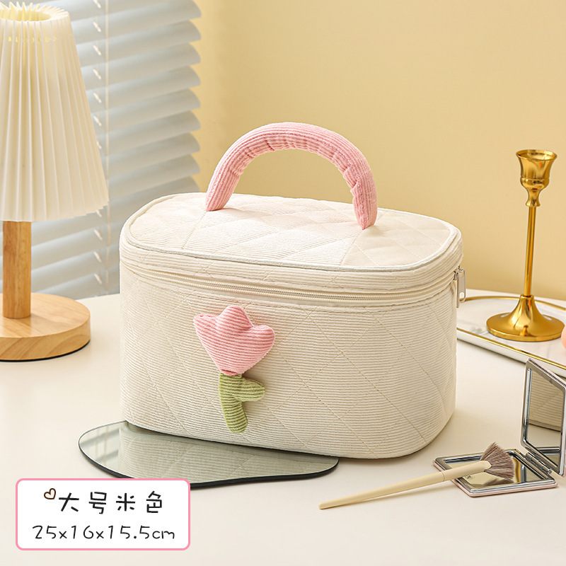 Ins高级感コーデュロイ化粧ポーチ可爱い小众女性収纳バッグ携帯大容量化粧品収纳バッグ|undefined
