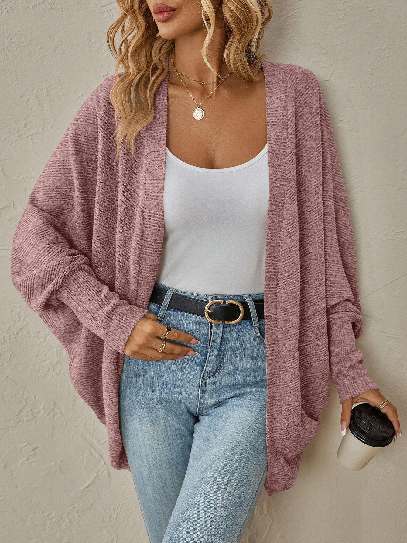 Oversized V-hals vest voor dames - Lange gebreide Coatigan (7 seizoenskleuren, S-XXL)_voghion.com