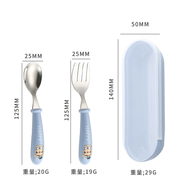 Pig【Blue】spoon fork+storage box