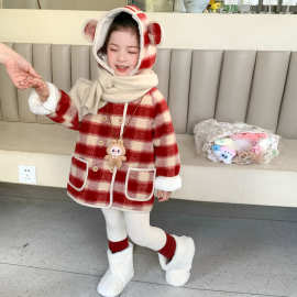 女童外套秋冬季加绒2025新款儿童上衣女宝宝加厚洋气冬季呢子大衣