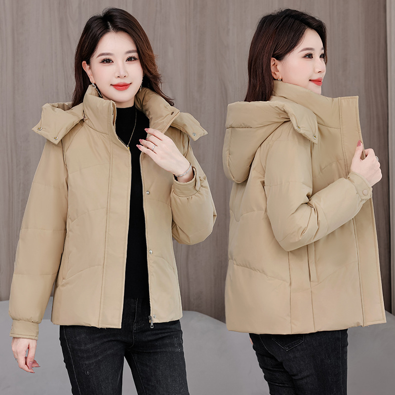 Corta chaqueta de plumón gruesa de invierno para mujeres 2025, nuevo suelto delgado pequeño chaqueta de algodón con capuzas grande