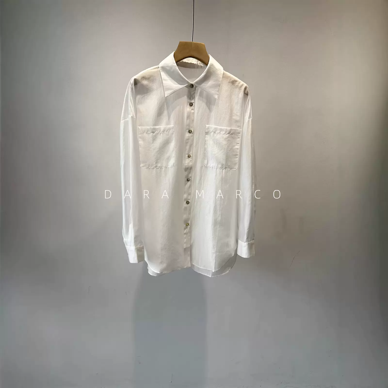 天丝凉感骨感垂顺OVERSIZE衬衫女天然贝壳扣双口袋通勤慵懒