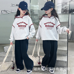 跨境新款女童卫衣秋装2025儿童韩系大童时髦连帽春秋长袖套头帽衫