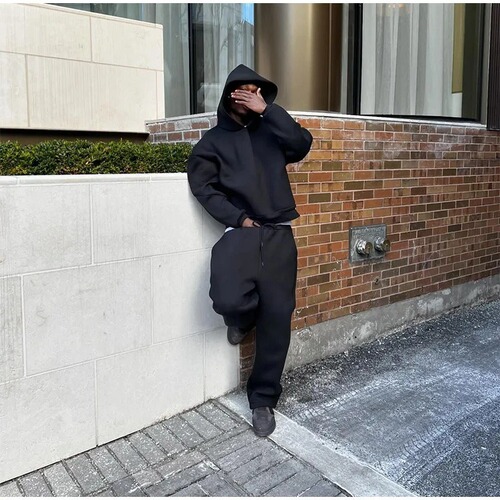 New Men's Hooded Streetwear Loose Fashion Casual Sweatshirt Slim-Waist Straight Drop-in Pant Wholesale