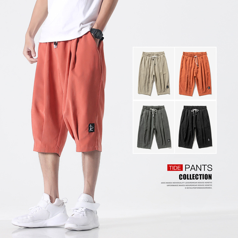 Casual men's summer thin cropped shorts, plus size, straight-leg 7-point mid-length pants, casual and stylish