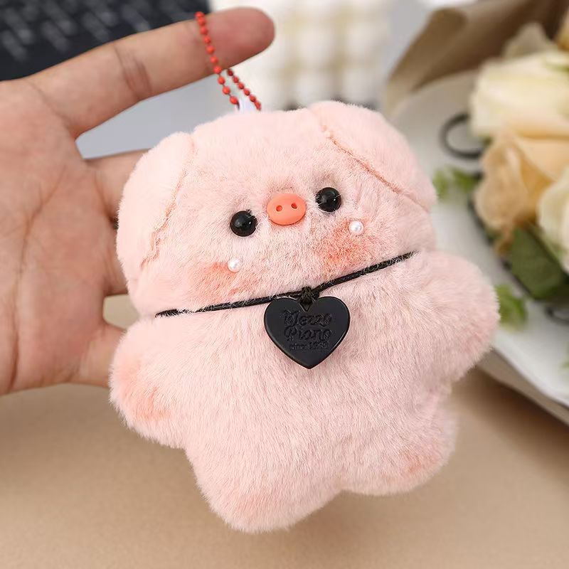 Mochila de peluche flexible muñeca de peluche chica corazón colgante llavero para amigos cerdo colgante de peluche cerdo