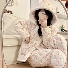2025冬季孕妇产后三层夹棉加绒加厚女套装月子服珊瑚绒睡衣家居服