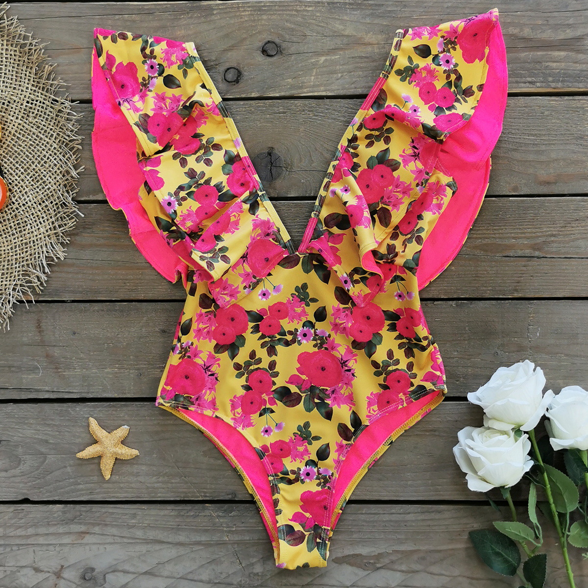 291g Weight Sleeveless Sleeve Length Polyester Fabric Type Short Top Length One-pieces Tops Type 1 Piece Quantity Swimming Occasion V Neck Neckline Slim Fit Type Flower Pattern Women's Gender Vacation Style Women's Vacation Flower 1 Piece One Piece Swimwear 15