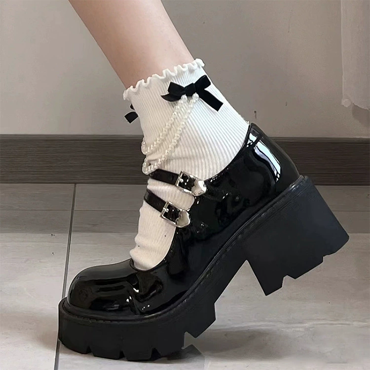 Beauty Foot Power 2023 Летняя толстая подошва на толстом каблуке Мэри Джейн Женский ремень с пряжкой Ретро студенческий стиль Кожаная Однослойная обувь с мелким ртом
