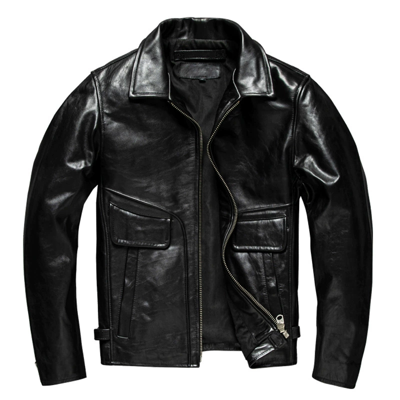 Short fitted demi-season jacket, genuine leather