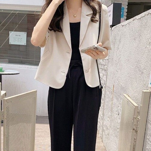 Design sense summer thin short-sleeved women's blazer jacket, annual short sleeve loose temperament suit top