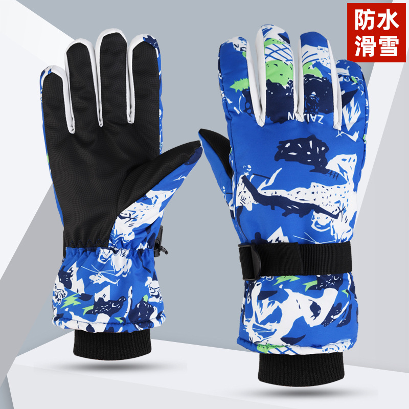Guantes de invierno para hombres y mujeres graffiti esquí cálido engrosado forrado de lana a prueba de viento antideslizante impermeable montar a prueba de frío guantes de pantalla táctil de invierno