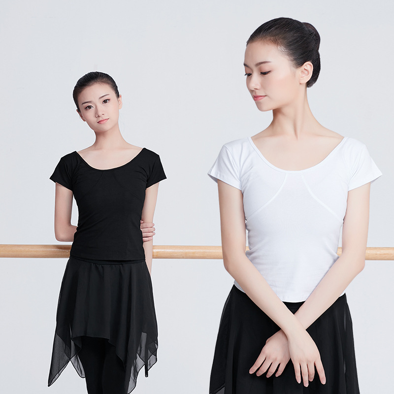 Ropa de baile ropa de práctica para adultos ropa de Yoga de manga corta para mujeres ropa de fitness adelgazante danza blanca danza cuadrada cuerpo superior