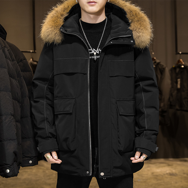 Men's Clothing cotton jacket with hood and raccoon fur collar new winter jacket_voghion.com