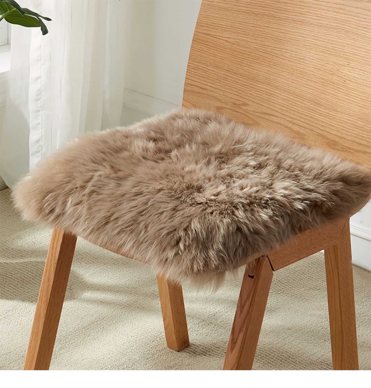 Aozun Pure Wool Chair Cushion, Thickened Plush Seat Cushion, Simple and Warm Sofa Chair Pad, Wool Pad, Genuine Sheepskin Cushion