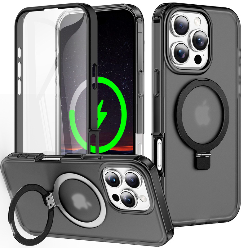 iPhone17promax用クロスボーダー対応スマホケース、前面背面一体型保護フィルム、一体型マグネット式スタンド、PC保護ケース|undefined