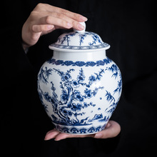 青花复古将军罐梅花绿茶三两装安吉白茶一斤装红茶普洱散茶密封罐