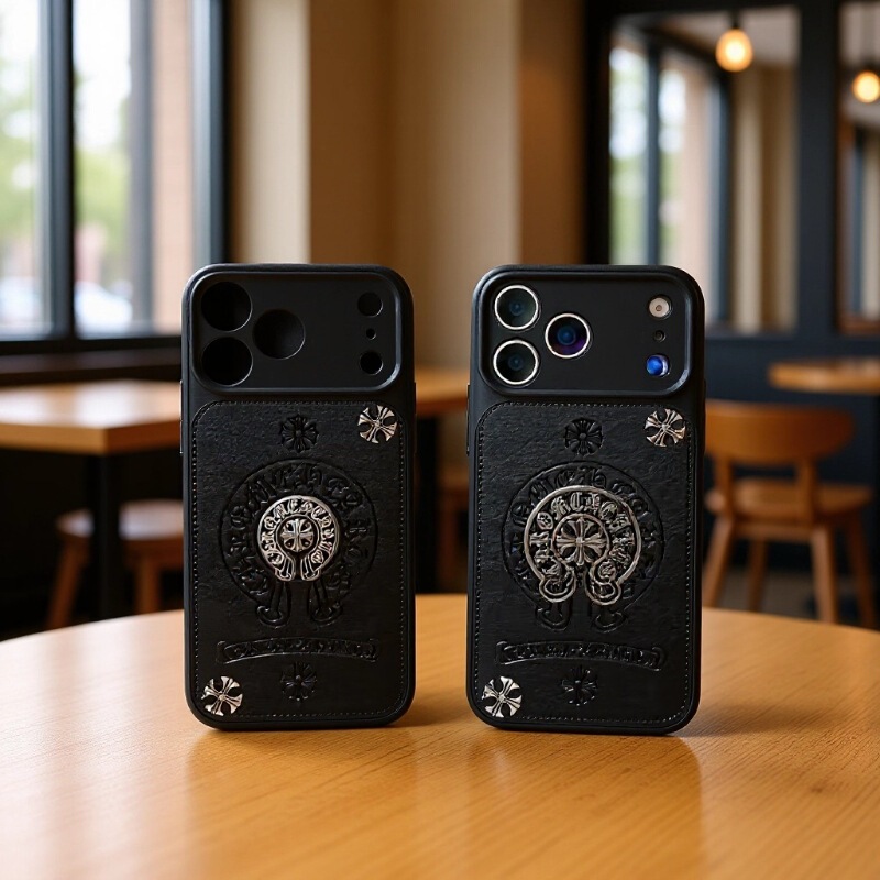 Crow Heart Military-Style Phone Case Suitable for Apple Xs8P Black Leather 17/12/13/16/15Promax