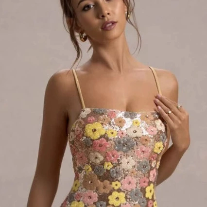 Высококачественная цветная юбка с цветочным принтом и блестками, блестящая элитная элегантная модная летняя короткая юбка с защитой от воздействия