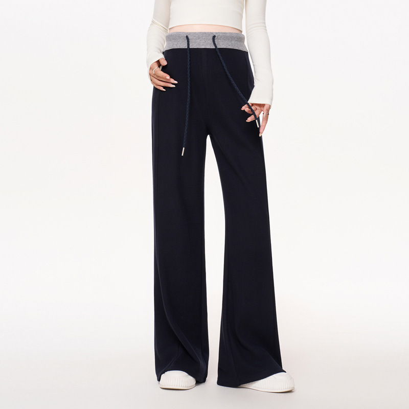 Masanon Maternity Pants for Autumn, American Style Color-Blocked Waistband, 2025 New Faux Cashmere Flared Pants