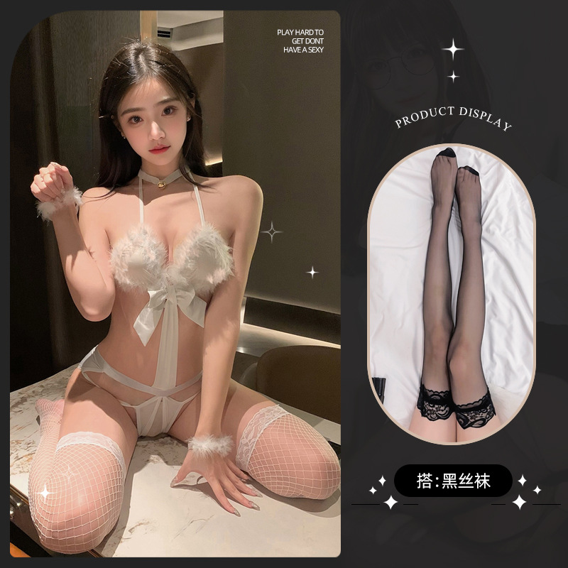 백설 공주 고양이 여성의 세트 검은 실크 스타킹