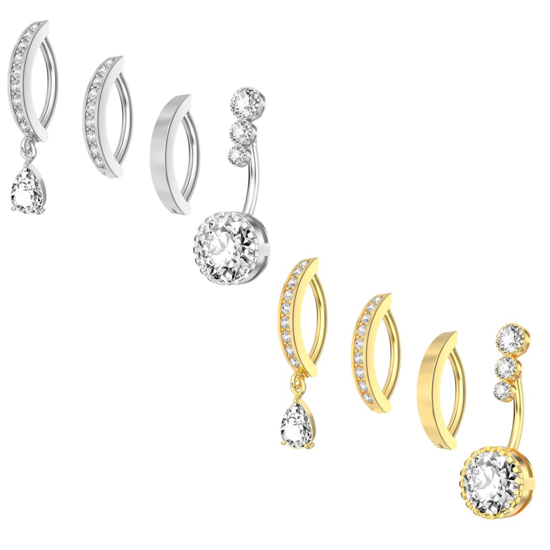 Modischer europäischer, kreativer Wassertropfen-Zirkonia-Anhängerring aus Edelstahl – vielseitiges Bauchnabelpiercing-Schmuckset, einfach zu tragen_voghion.com