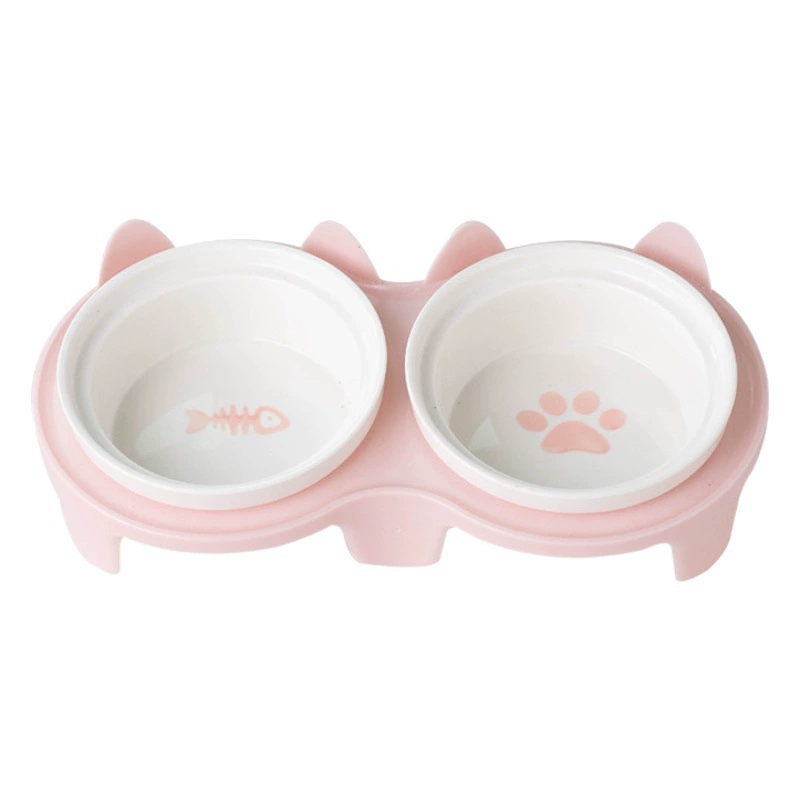 Миска для кошек Керамическая двойная миска Миска для воды Защита шейного отдела позвоночника Высокая стопа Косая миска для корма для кошек Поилка Миска для домашних животных Товары для животных