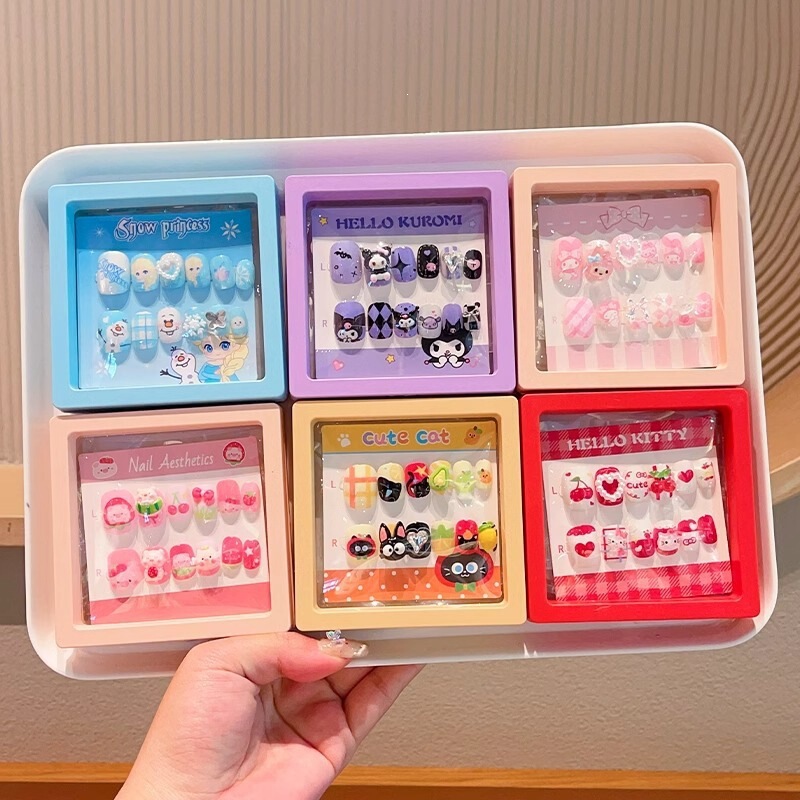 Children's wearable nail tips, detachable nail stickers for little girls, cute cartoon designs, beautifully packaged, and suitable for older children