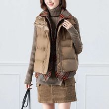 格子衬衫拼接羽绒棉马甲假两件套女秋冬新款坎肩马夹外套潮