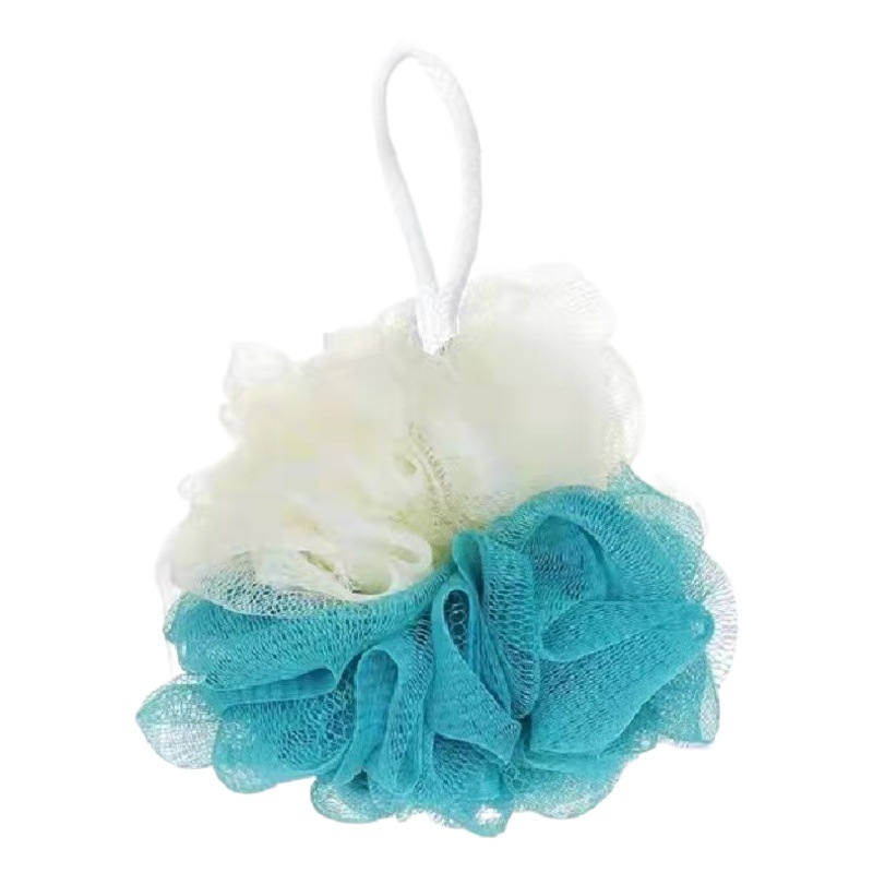 Ventas directas de la fábrica 40g gran bola de baño doble color a juego suave baño espalda frotando baño flor color espuma Toalla de baño neto