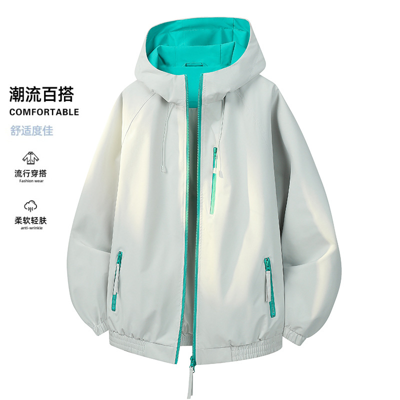 春秋季新款连帽冲锋衣男户外防风防水夹克宽松百搭情侣款休闲外套