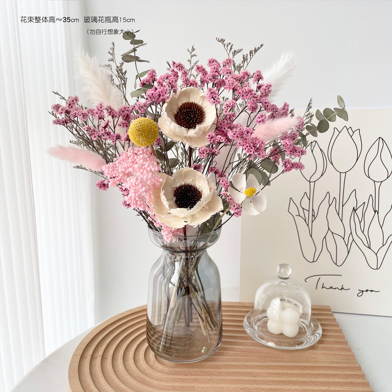 リビングルームのドライフラワー、高級花束、装飾、ユーカリデイジー、天然本物の花、ワインキャビネット、フロントデスクのデスクトップ装飾|undefined