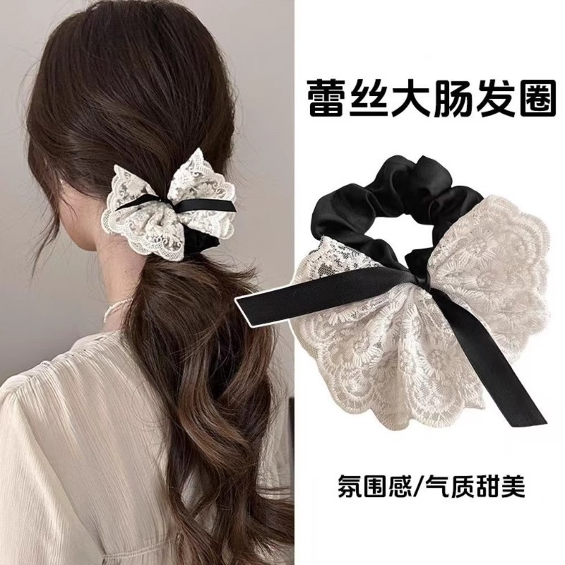 4層レースヘアゴム、スーパーフェアリーホワイト刺繍ボールヘアロープ、女性用2025春新作ヘアロープヘアアクセサリー|undefined