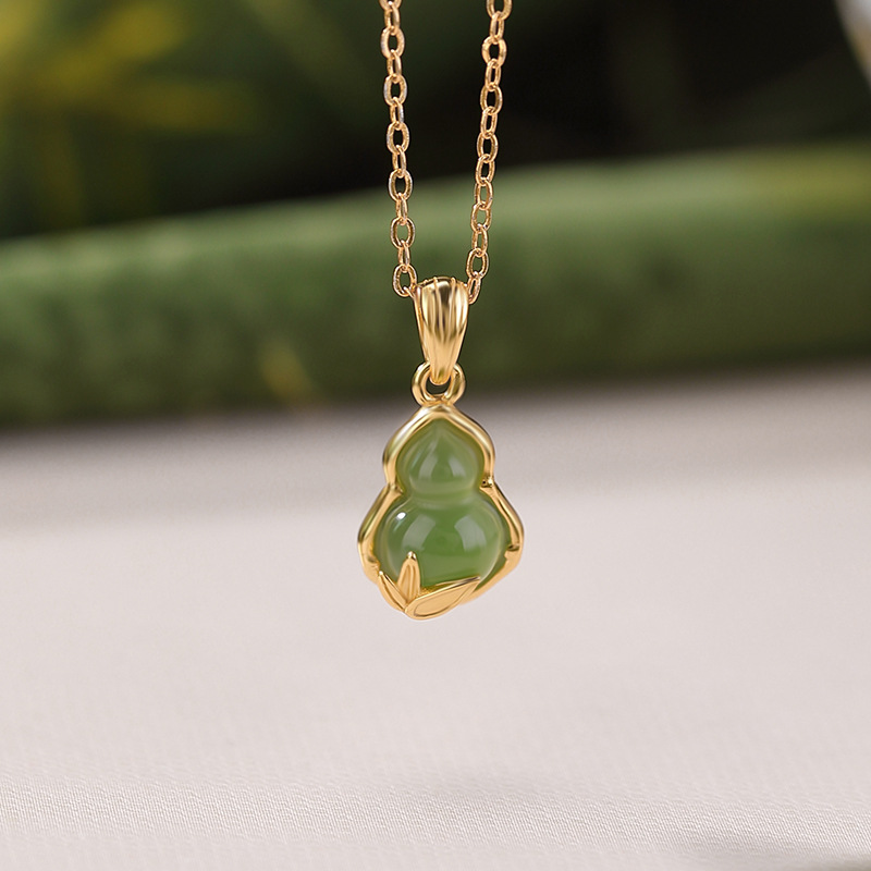 Mặt dây chuyền bạc S925 mạ vàng đá Jasper hình lá tre nhỏ tinh tế — Mặt dây chuyền đơn (không bao gồm dây chuyền)