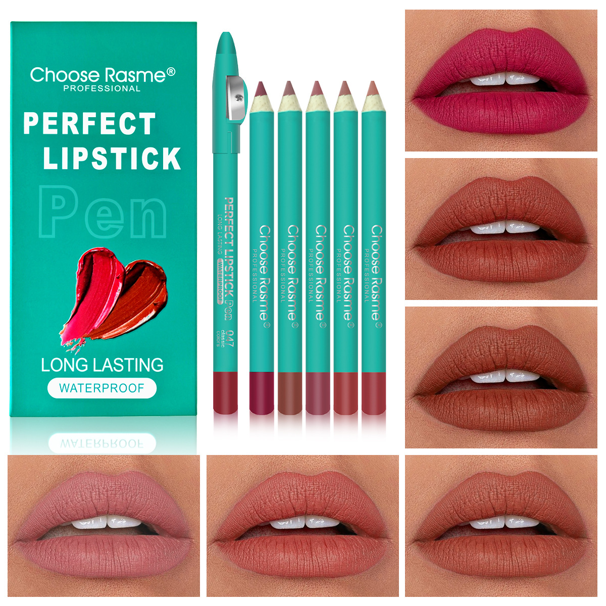 Choose Rasme 6 color mixed lipstick pen non stick cup with pencil sharpener thick rod lip liner set_voghion.com
