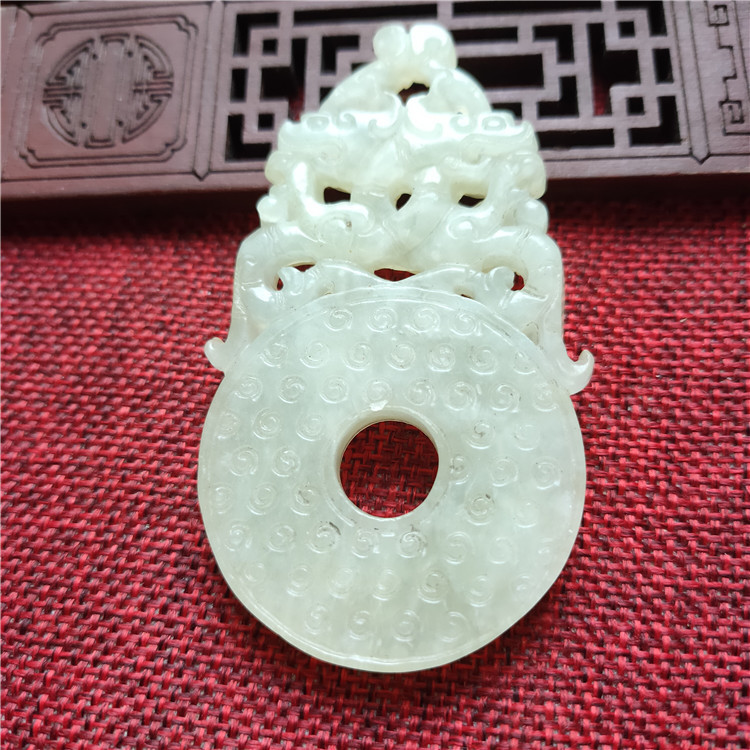 仿古做旧工艺品岫玉战汉镂空瑞兽玉壁高古玉双面工玉器吊坠挂件
