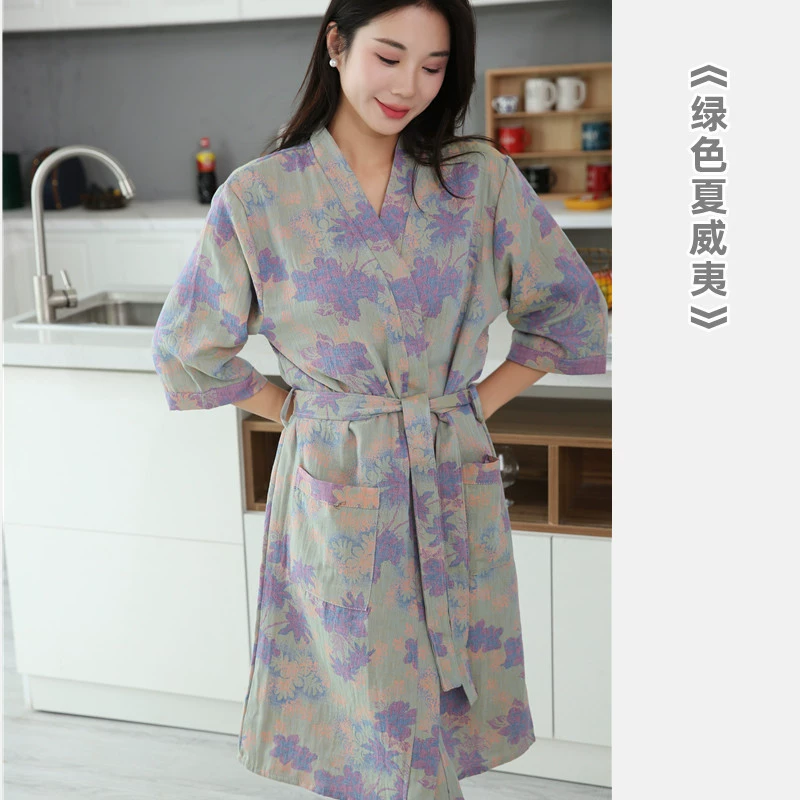 Cotton gauze summer bathrobe, thin pijama for beloved