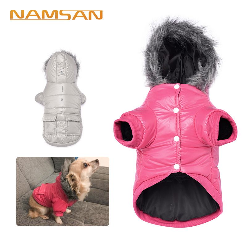 Ropa para mascotas ropa de invierno al por mayor ropa para perros otoño e invierno nuevo abajo chaqueta cachorro a prueba viento con capucha aislamiento frío