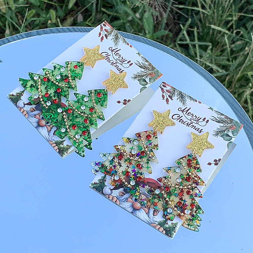 Festival Occasion Acrylic Material 1 Pair Cute Simple Style Christmas Tree Inlay Arylic Rhinestones Drop Earrings