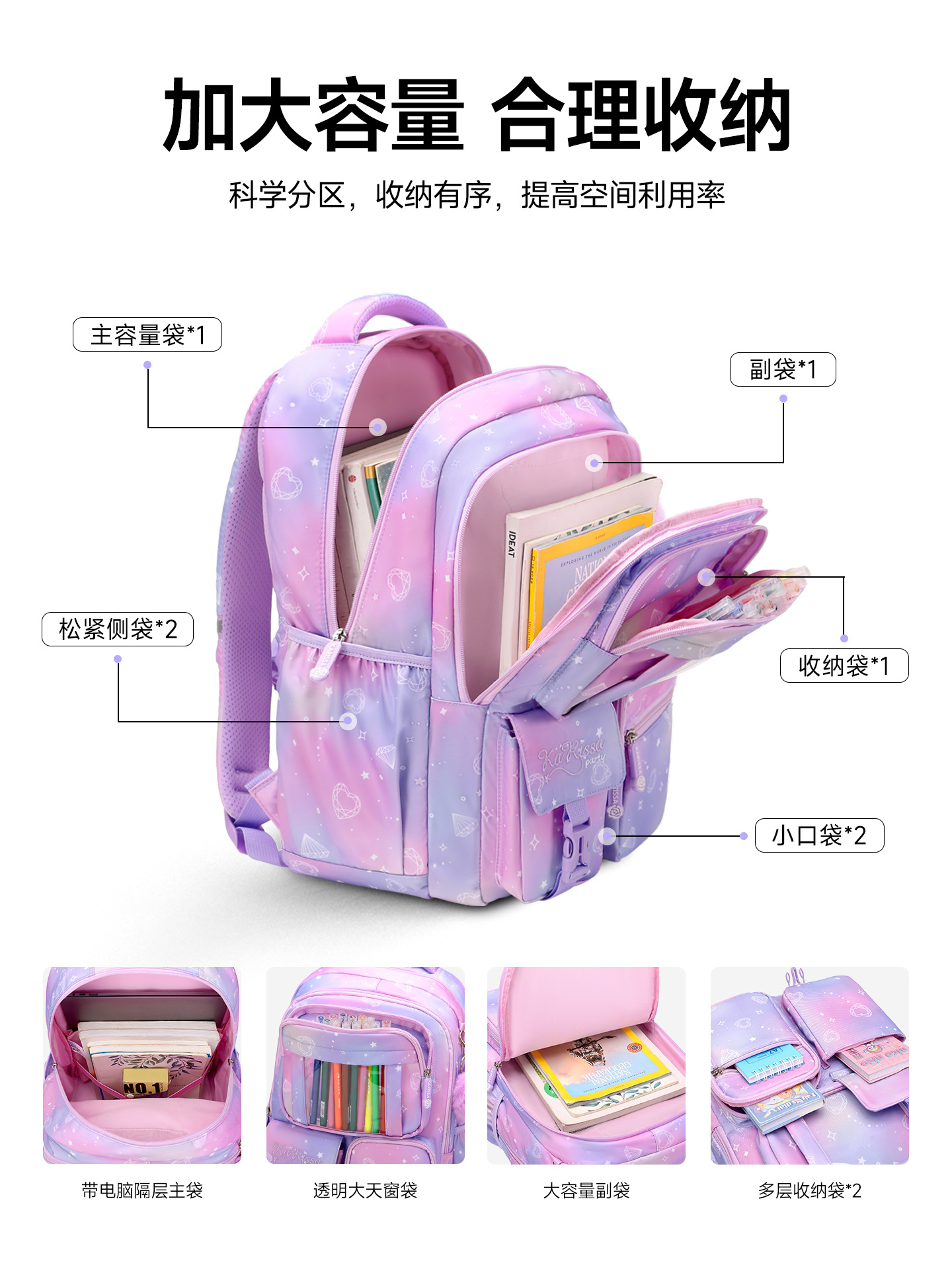 Nueva princesa rosa mochila escolar para niños mochila de niñas mochila de estudiantes de secundaria de gran capacidad