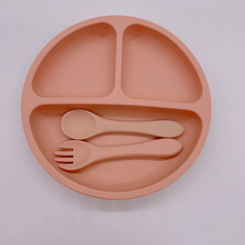 흡입 컵 실리콘 포크 스푼 (컬러 박스) 없이 벽돌 색상