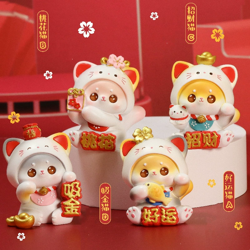 Креативный милый послушный кот смолы ремесла украшение персикового цветка счастливого котенка украшения стола подарок
