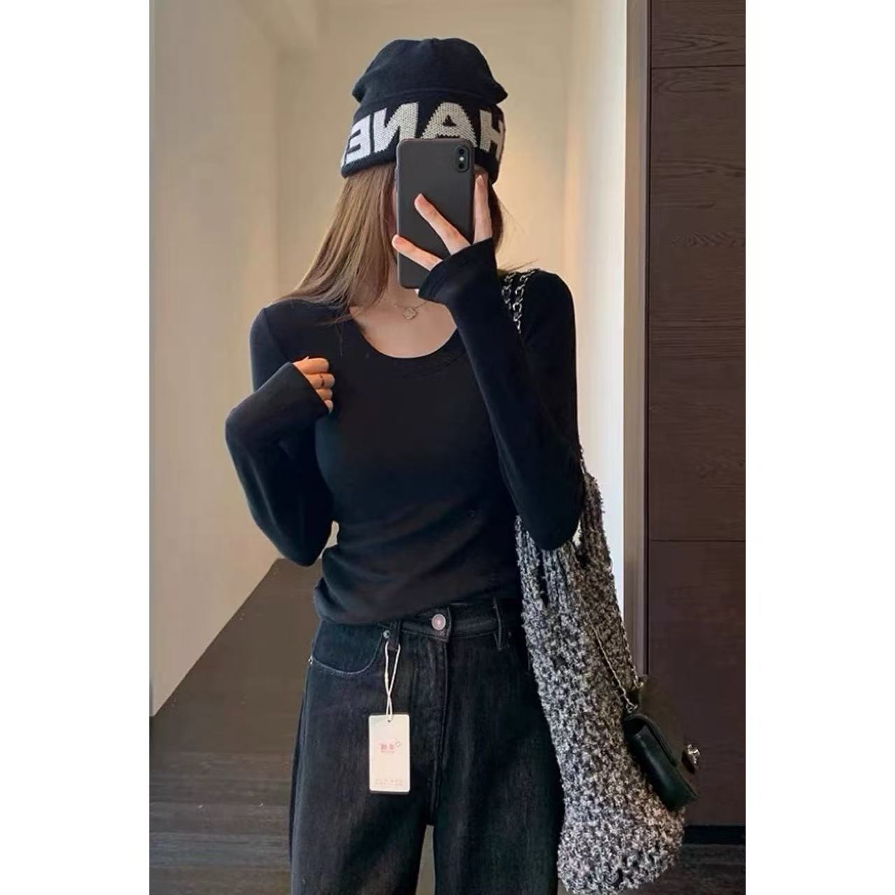 百搭W~双面绒保暖舒适打底衫修身显瘦长袖T恤女秋冬新S1017D