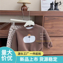 儿童女童新款冬季卡通印花卫衣上衣宝宝波点宽松加绒两件套潮Z009