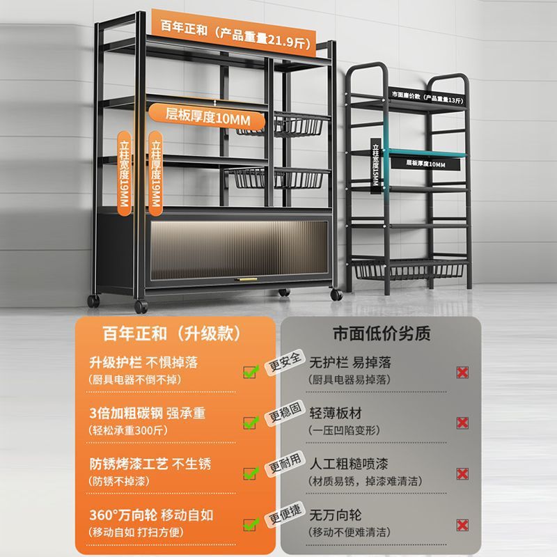 厨房置物架落地多层橱柜收纳柜家用多功能果蔬烤箱微波炉碗储物柜|undefined