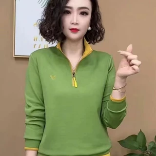 半拉链卫衣2025妈妈装春季新款时尚刺绣撞色显瘦气质百搭女装上衣