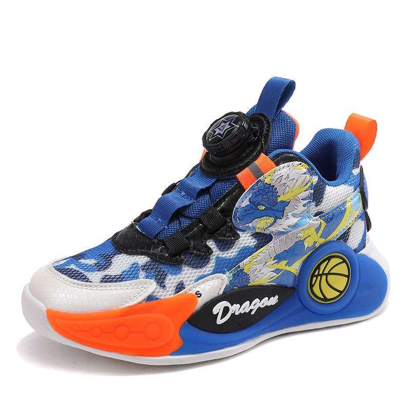 Tênis esportivos infantis de basquete com fivela giratória para meninos, primavera de 2023, novos tênis de corrida de malha para meninos_voghion.com