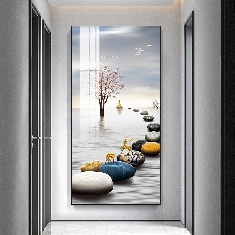 Pintura decorativa del pasillo del pasillo de nueve peces pintura colgante moderna simple pintura mural decorativa vertical de la puerta de la casa image 14
