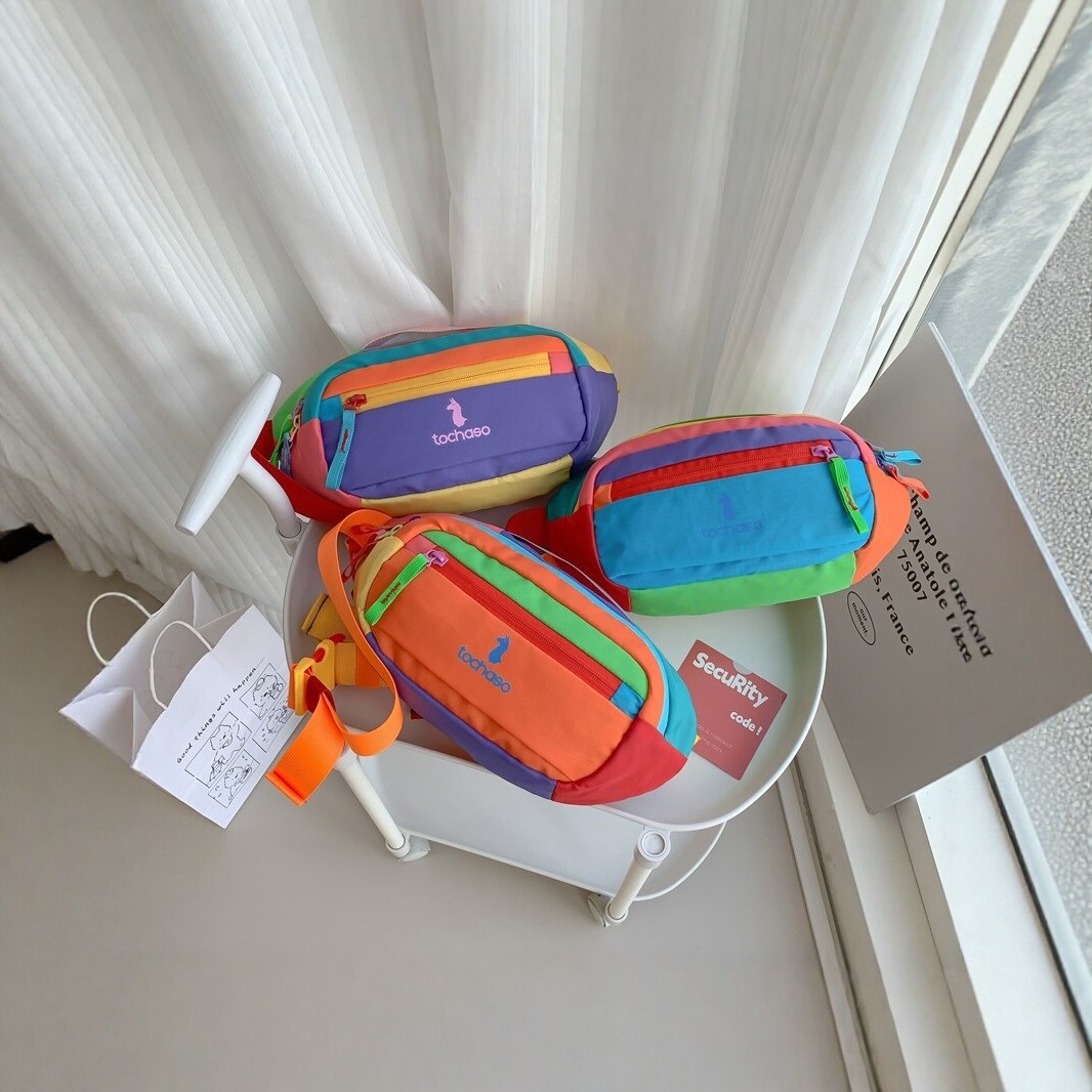 Children's Color-Block Chest Bag Dopamine Rainbow Waist Bag 2026 New Model Unisex Kids' Single Shoulder Crossbody Bag Travel Casual Bag