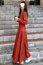 2025年新款高个子春秋超长款连衣裙女脚踝气质大码女装拖地长裙子